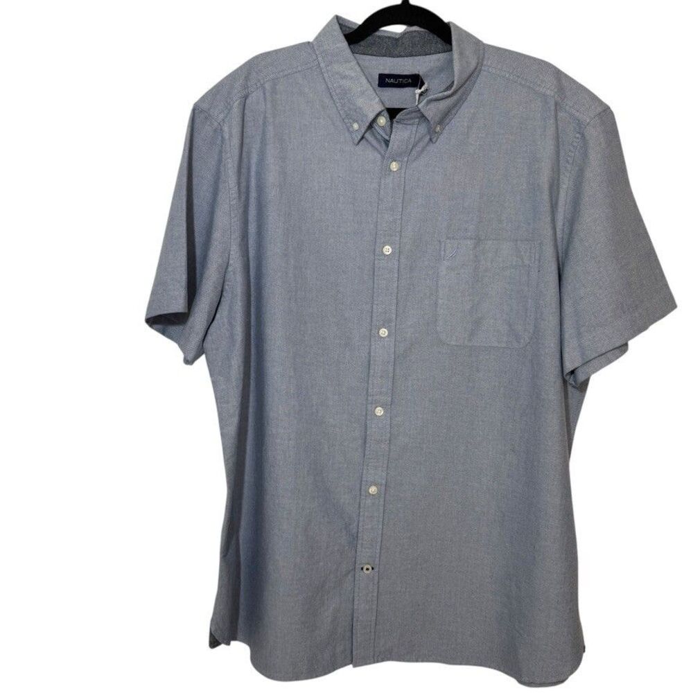 NWT Nautica Men's XXL Button-Down Oxford Shirt Blue Pocket Logo Casual Cotton